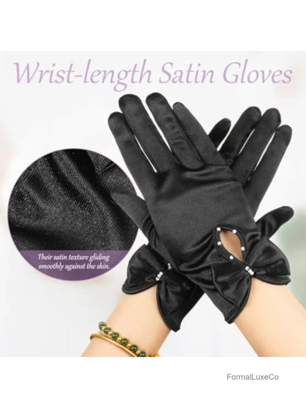 Black Satin Wedding Gloves Wrist Length Formal Bridal Accessory
